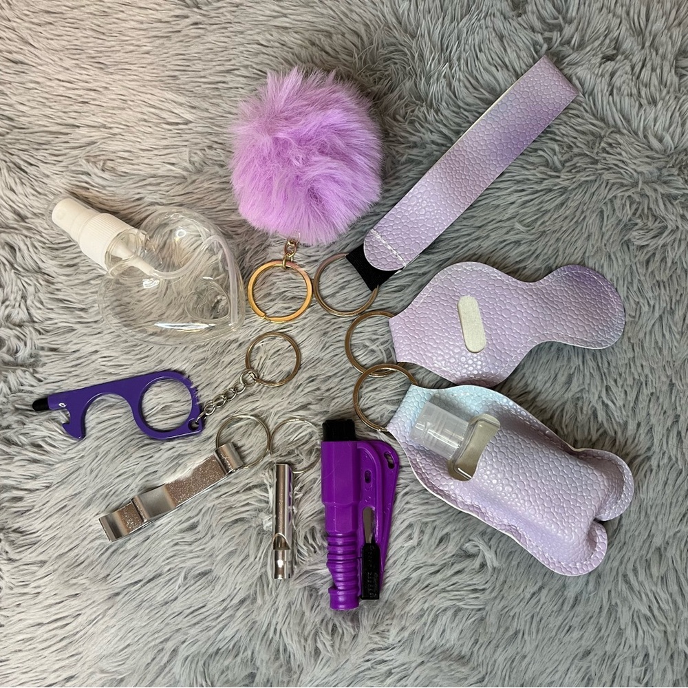 10pcs Purple and Silver Safety Keychain Set